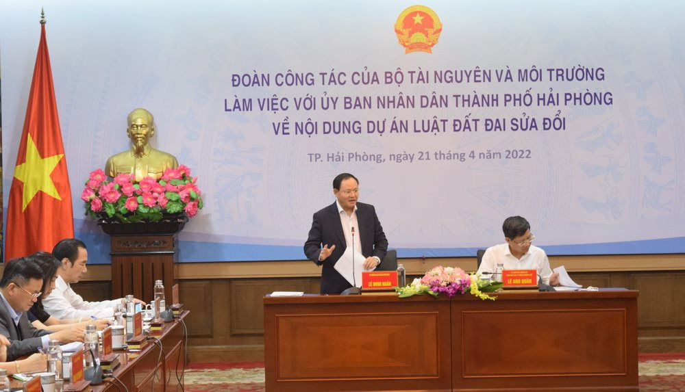 Bộ TN&MT làm việc với UBND TP. Hải Phòng về dự án Luật Đất đai (sửa đổi) và quy hoạch không gian biển quốc gia